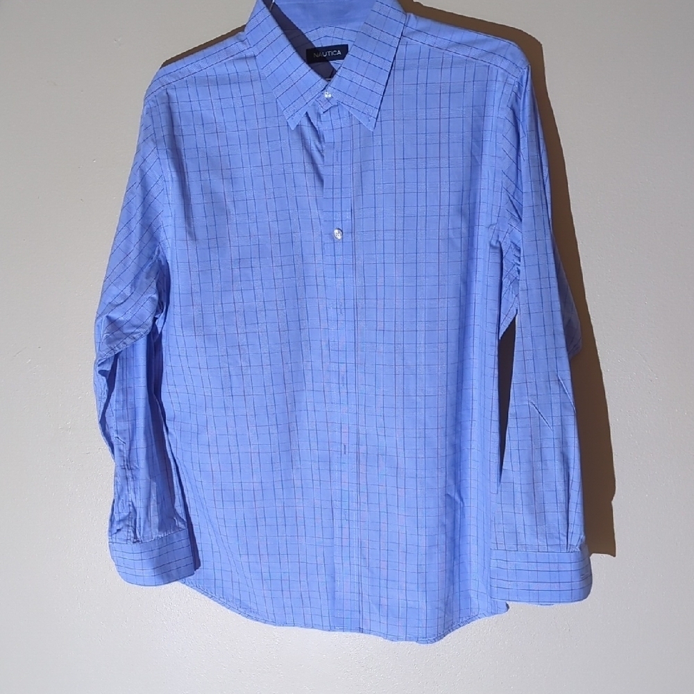 Nautica Light Blue Plaid Button Down Shirt - Picture 2 of 8